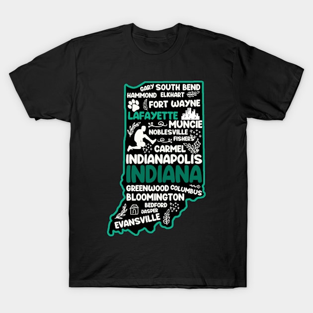 Lafayette Indiana cute map Fort Wayne, Evansville, Carmel, South Bend, Fishers, Hammond, Gary T-Shirt by BoogieCreates